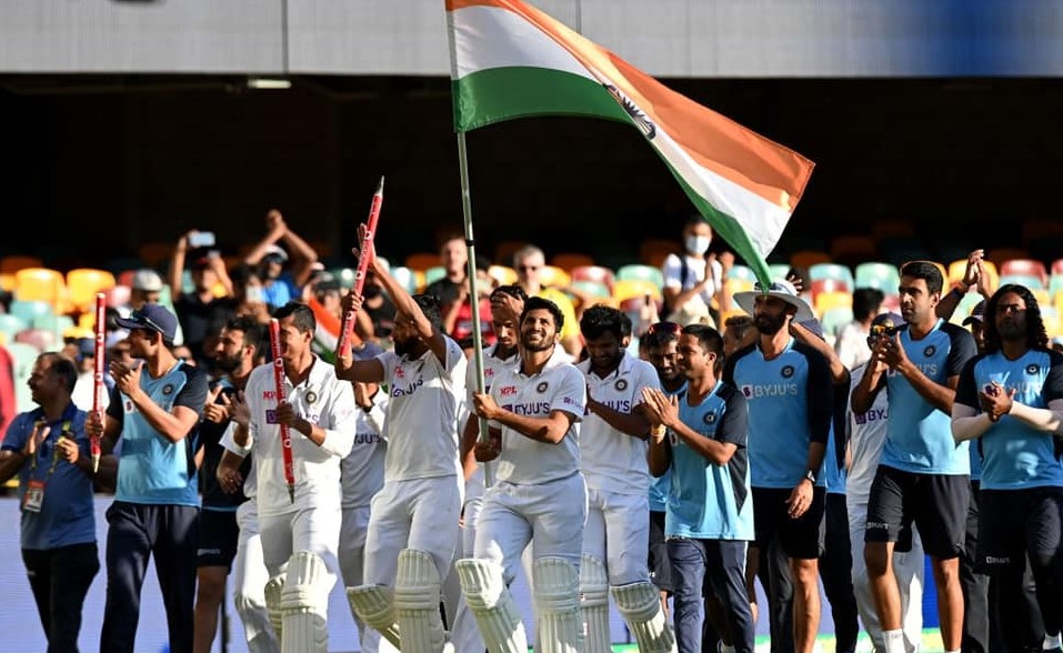 Team India taking a flag march at the Gabba